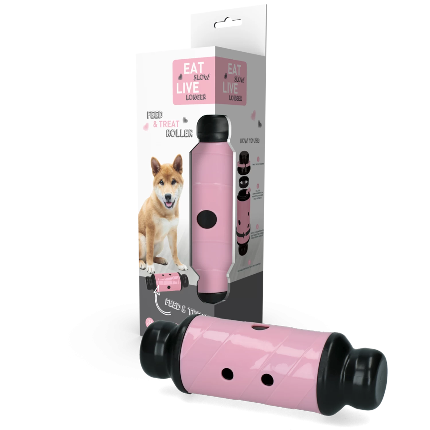 Eat Slow Live Longer Feed And Treat Roller - Roze - L - 23 X ø 8 Cm 1 Eat Slow Live Longer Feed And Treat Roller - Roze - L - 23 X ø 8 Cm